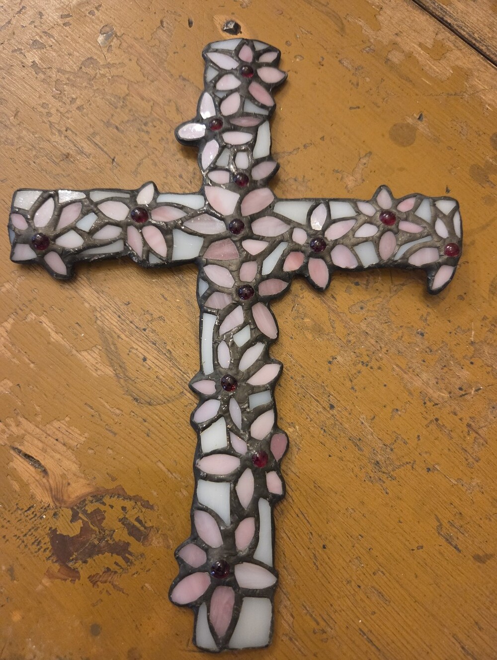 Pink Floral Mosaic Cross Wall Art